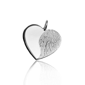 Zilveren gebroken hart met vingerafdruk 22mm