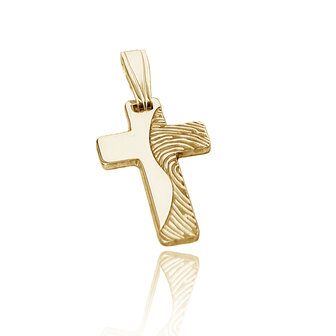 gouden kruis met vingerafdruk in een eigentijds design