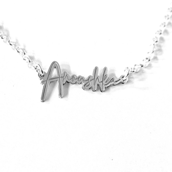 Zilveren naamketting horizontaal met jasseron collier