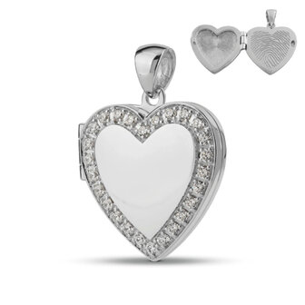 Zilveren ashanger hart met vingerafdruk en foto met zirkonia&#039;s