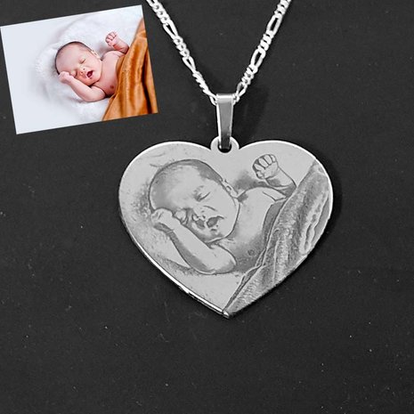 Zilveren ketting hanger met foto hart