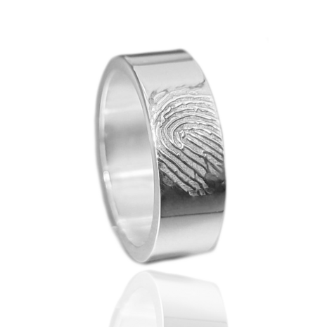 Massief zilveren ring met vingerafdruk 6 mm breed