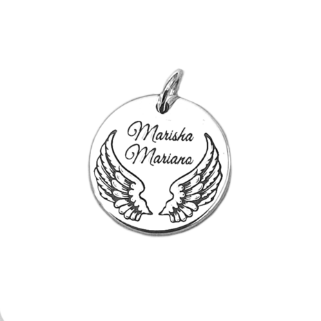 Zilveren hanger angel wings met naam