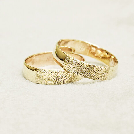 14K gouden ring 5 mm met vingerafdruk